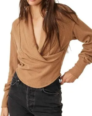 Free People Hold Me Close faux wrap sweater long sleeve ribbed soft stretchy NWT thumbnail 1