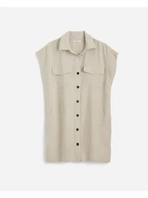 NWT Madewell Utility Short-Sleeve Mini Shirtdress in 100% Linen - Size: Large thumbnail 7