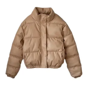 Small crop puffer beige Carmel warm winter coat jacket big Nwot Tan thumbnail 1