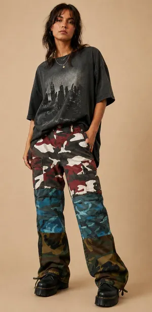 Straight Gnarcotic Patchwork Camo Cargo Pants Military Streetwear Small thumbnail 1