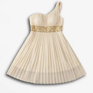 Speechless One Shoulder Gold Beaded Cream Pleated Cocktail Dress‎ Women Small thumbnail 1