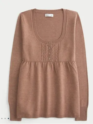 Hollister Easy‎ Cable-Knit Babydoll Sweater in Light Brown Size S thumbnail 1
