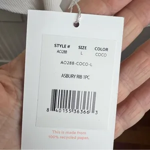 NWT Andie Swim Asbury One Piece Ribbed High Neck Swimsuit Coco White Large thumbnail 5
