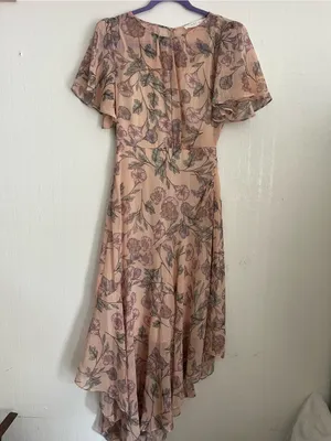 Floral High-Low Chiffon Dress in Blush thumbnail 3
