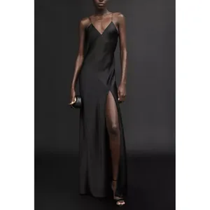Zara 50th Anniversary Black Satin Maxi Dress Gown Low Back Luxury Formal Runway thumbnail 9
