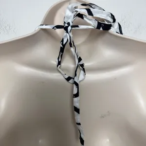 VTG y2k BCX Women Halter Neck Babydoll Top Large White Cotton Black Floral Party thumbnail 8