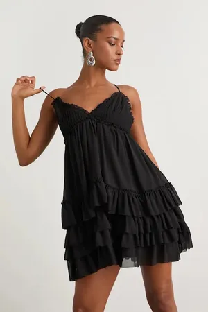 Lulu’s Asuka Black Ruffled Tiered Mini Dress thumbnail 1