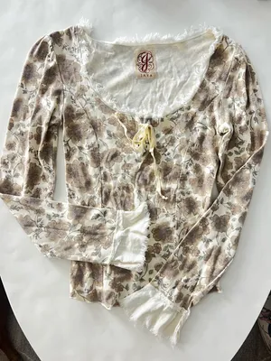Jaya Vintage VTG Cotton Floral Cream Cottagecore Prairie 90s Lace Up Bell Top S thumbnail 1