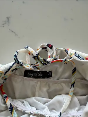 Crystal Sky White‎ Romper with Colorful Geometric Trim thumbnail 5