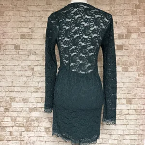 Free People Dress Women's Floral Pearl Lace Long Sleeve Green Mini Size‎ S thumbnail 4