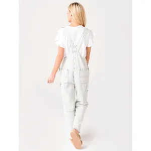 Faherty Overalls Topsail Railroad Stripe Faded Light‎ Wash Blue White Women XS thumbnail 5