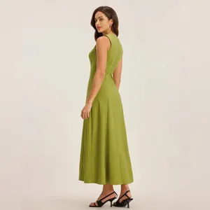 Rihoas Green Square Neck Button Sleeveless Midi Dress thumbnail 2
