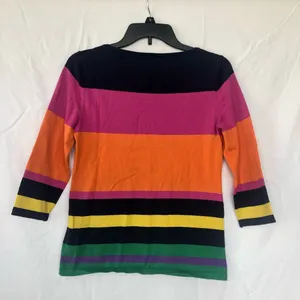 Lauren Ralph Lauren womens striped colorblock silk blend sweater blue/pink small thumbnail 2