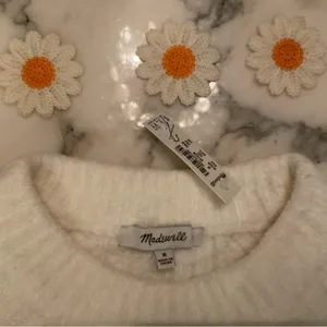 NWT Madewell Ribbed Cotton-Blend Sweater M box cut slice flower embroidery incl thumbnail 8
