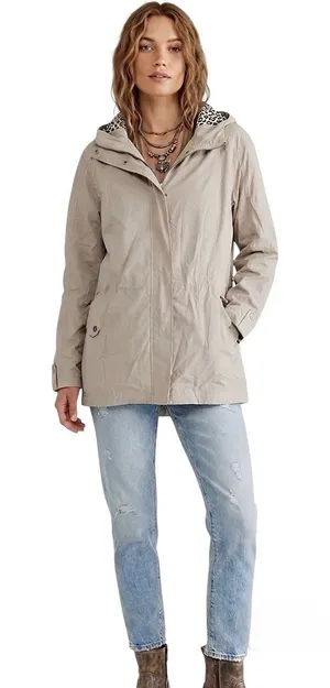 Free Country Women's Jacket Rain Hooded Beige Canvas Trench Gorpcore Sz Medium thumbnail 1