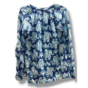 Lilly‎ Pulitzer Martinique Joy Ride Elephant Print Split Neck Rayon Blouse XXS thumbnail 4