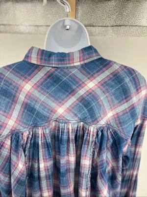 Free People Seeking Starlight Plaid Shirt Blouse Size M Boho Pink Blue Casual thumbnail 9