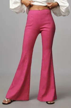 Linen Blend Flare Pants, Size 6 thumbnail 1