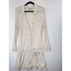 FP Beach x Revolve Lively Women Romper Beige Linen Ribbed V Neck Waist Tie Small thumbnail 6