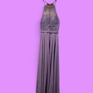 Beautiful Azazie lavender mermaid mesh textured top maxi dress fairy thumbnail 2