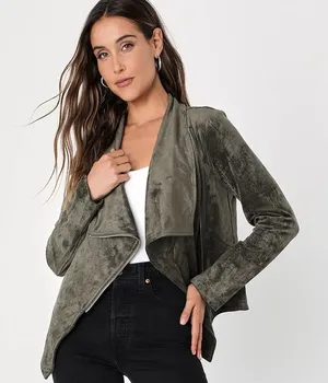 Lulus Wild at Heart Olive Green Vegan Suede Moto Jacket NWT‎ Size S thumbnail 1