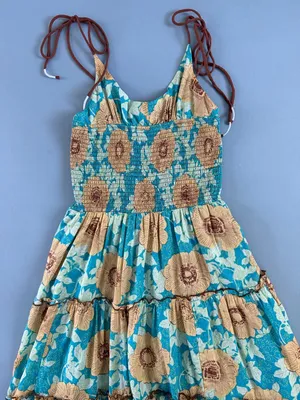 NWT Free People Adriel Hawaiian Ocean Combo Blue Floral‎ Boho Tiered Midi Dress thumbnail 5