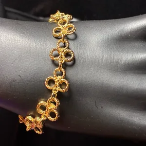 6 1/2 inch, Vintage Gold Tone Triple Ring Petal Flowers Bracelet by Avon thumbnail 2
