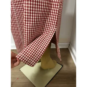 Mountain Lake Casuals Red Gingham Cotton Pinafore Overall Dress Womens Medium thumbnail 6
