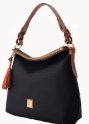Dooney & Bourke Black Shoulder Hobo with Brown Trim and Tassel thumbnail 1