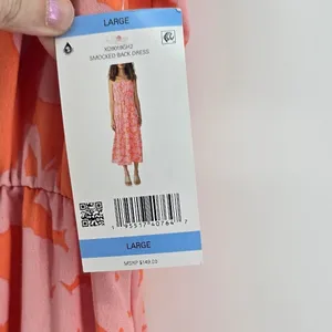 Social Standard Dress Womens Large Smocked Back Pink Orange Floral NEW thumbnail 3
