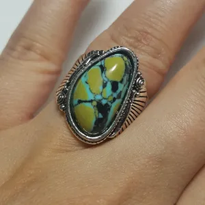 Vintage Tibet Silver Turquoise Ring Size - 6 RGN thumbnail 1