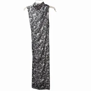 Betsey Johnson sleeveless Midi dress Mock‎ Neck Sleeveless XS Black White Floral thumbnail 4