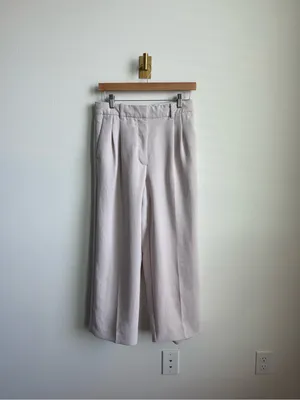 Wilfred Aritzia The Effortless Pant Cropped Beige Pleated Trousers Size 8 thumbnail 2