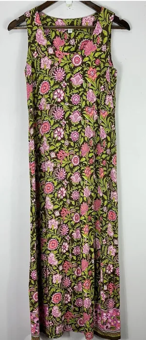 J Jill Maxi Dress XS Floral Brown Pink Boho Forest Fairy Cottagecore Earthy‎ thumbnail 1
