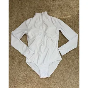 White Zip Front Long Sleeve One Piece Swimsuit Bodysuit Fits S‎ thumbnail 5