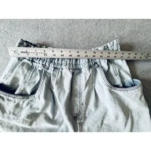 Vintage 80s Womens High Waist Paper Bag Acid Wash Denim Shorts Baggy Large thumbnail 6