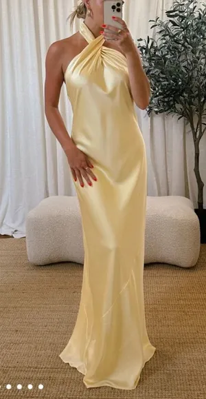 NWOT SHOW ME YOUR MUMU - Jasmine Halter Maxi Dress Pale Yellow size small thumbnail 1