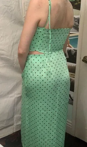 Zara Polka dot dress 2 piece set skirt with slit and top with straps thumbnail 2