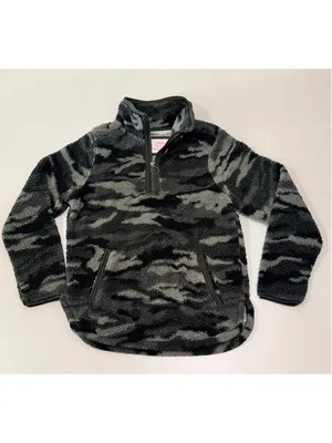 Cozy Sherpa Gray Black Camo Quarter Zip Fleece Pullover Women’s M h thumbnail 3