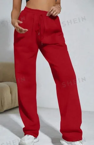 SHEIN Red Slant Pockets Drawstring Waist Flare Leg Sweatpants thumbnail 1