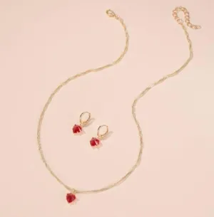 18K Gold Plated Heart Jewelry Set Heart Pendant Necklace Crystal Heart Dangle Drop Earrings(2pcs/set) thumbnail 3