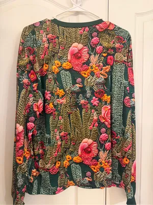 SHEIN Dark Green Sweatshirt with Pink Floral Cowboy Boot Graphic New! thumbnail 3
