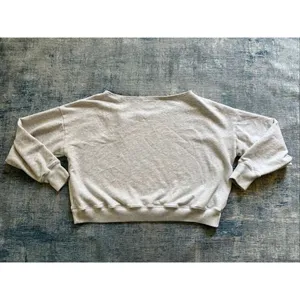 Hollister Light Heathered Gray Wide Neck Relaxed Fit Cropped Sweatshirt Medium thumbnail 2