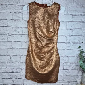 ELLIATT Rhian Metallic Ruched Mini Dress Rust Copper Bronze Bodycon XS Cocktail thumbnail 2