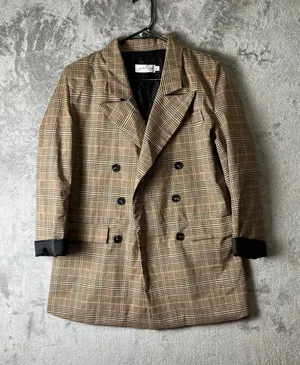 Petal +‎ Pup Plaid Double Breasted Blazer Brown Career Office Work Dark Academia thumbnail 1