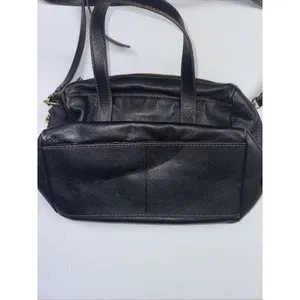 FOSSIL Black Leather Shoulder Bag Purse Crossbody Handbag Wide Zipped‎ Opening thumbnail 3