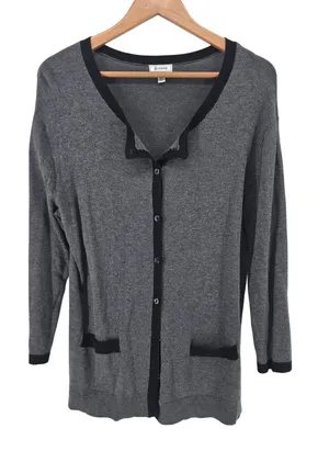 Susina Cardigan Womens Large V-Neck Gray Black‎ Contrast Trim 3/4 Sleeve EUC thumbnail 1