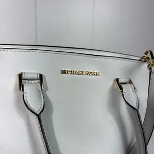 Michael Kors White Saffiano Leather Gold Logo Crossbody Tote Bag Convertible thumbnail 2