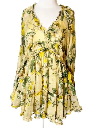 OPT chiffon floral tiered tie side mini dress ruffle sz‎ XS thumbnail 1