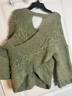 Far Away From Close Wool Blend Crossback Sweater Anthropologie Cable Cardigan S thumbnail 3
